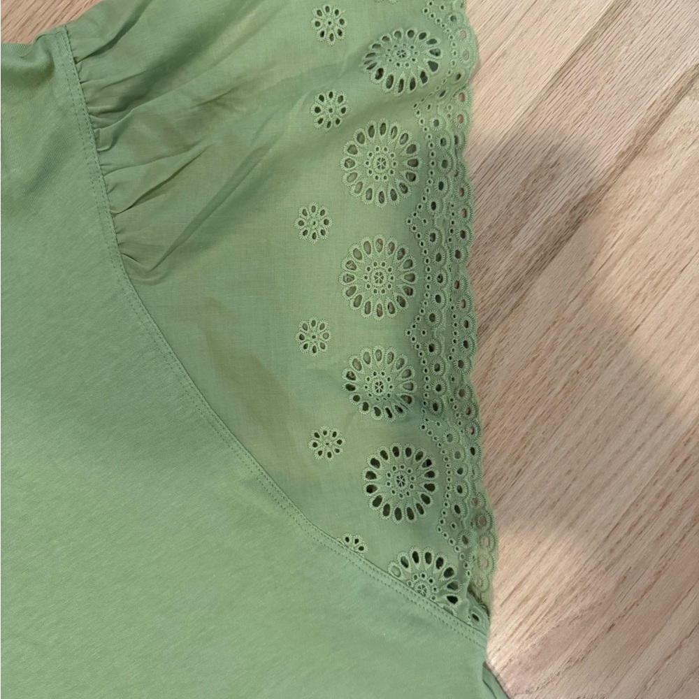 Old Navy Light Green Eyelet Flutter Sleeve Tee - Picture 4 of 11